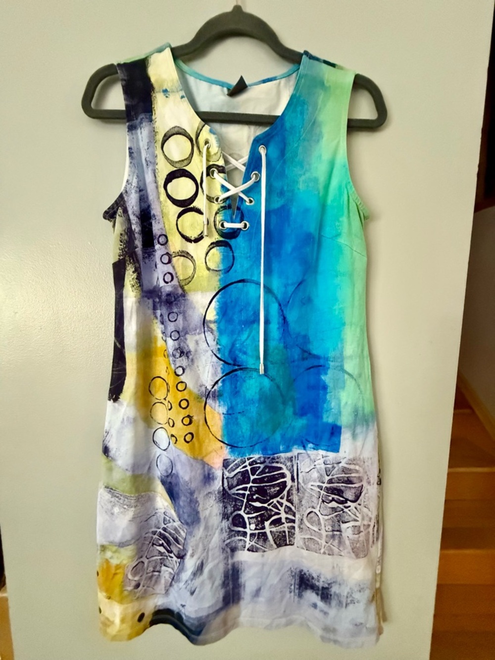 Simply Art by Dolcezza Abstract Watercolor Lace-Up Neck Dress